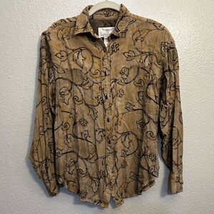 Vintage Longhorn Niver Western Wear 100% Viscose Button Front Long Sleeve Shirt